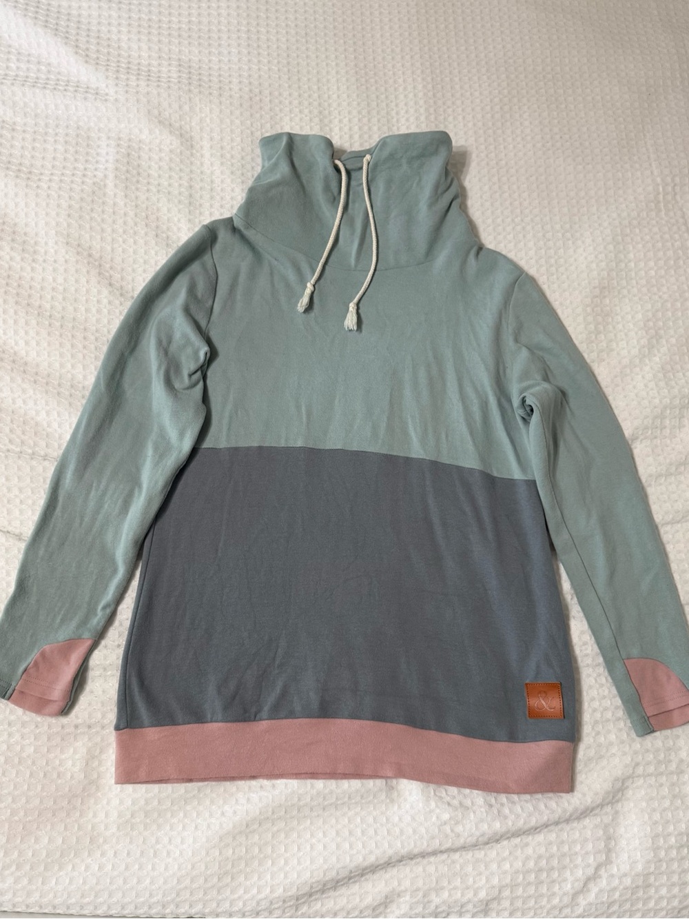 AMPERSAND AVE Colorblock Cowl Neck Sweatshirt — Sage, Slate & Dusty Rose